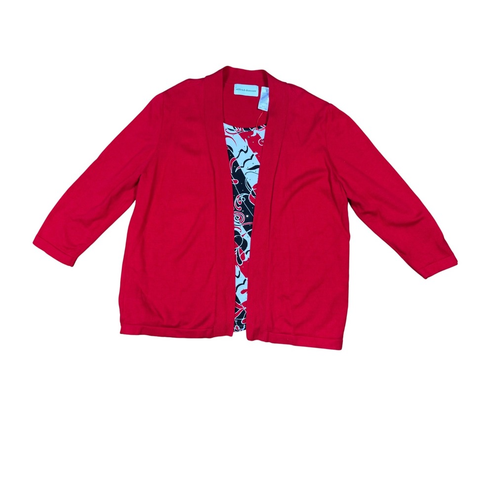 Alfred Dunner Womens Red Open‎ Front 3/4 Sleeve Cardigan Sweater Career Casual